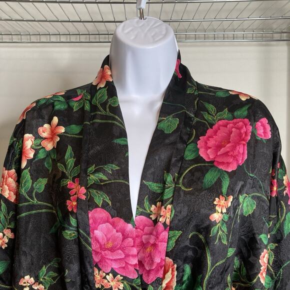 Vintage Kristine Tyler Intimates Women's Black Floral Robe One Size Luxury Asian - Picture 8 of 12